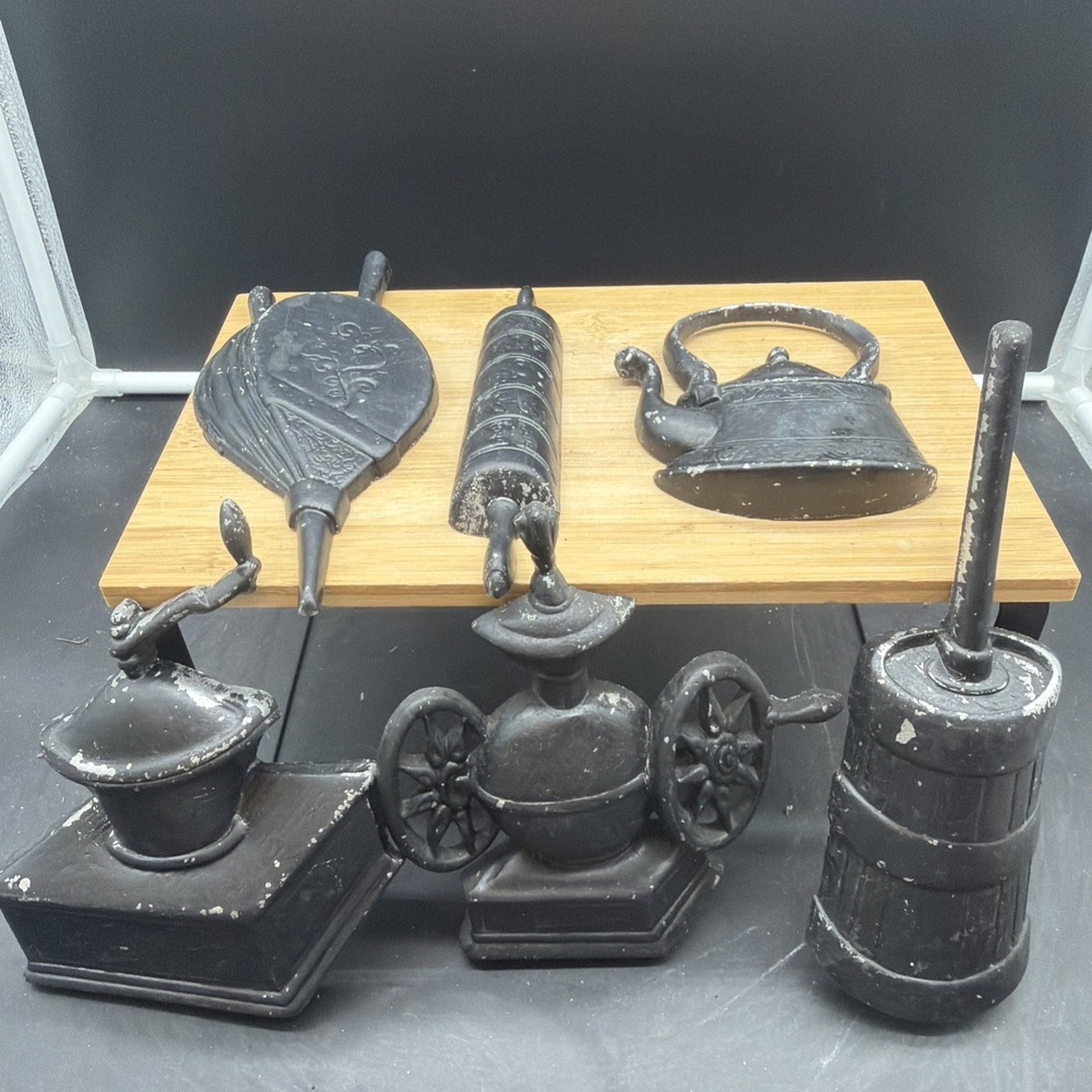 SET OF 6 VINTAGE 1966 SEXTON METAL KITCHEN WALL HANGING DECOR 6"-9" TALL USA